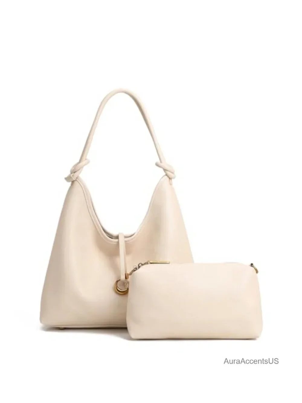 2-in-1 Hobo Tote Set with Removable Pouch Vegan PU Leather Shoulder Crossbody